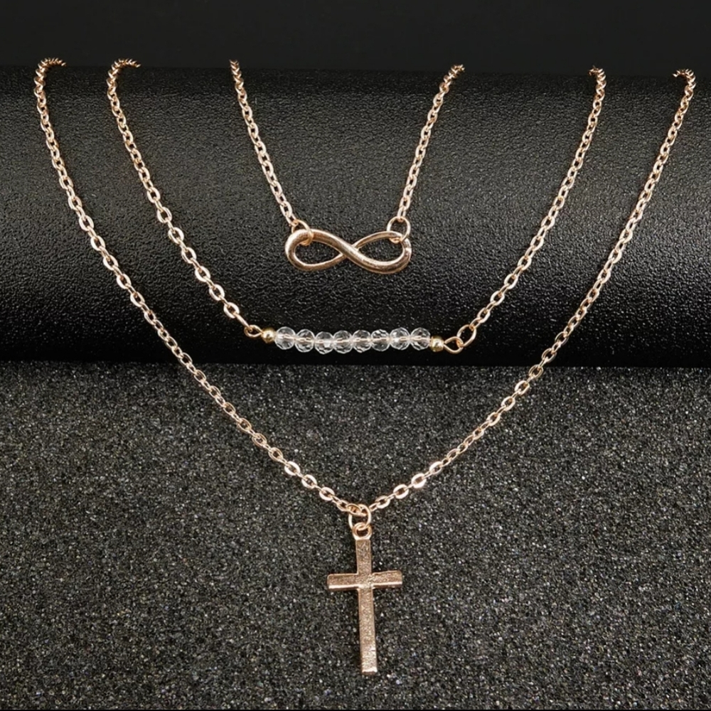 Gold Tone Layered Cross Infinity Necklace - Picture 4 of 6